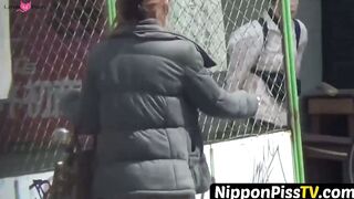 NipponPissTV.com - Gorgeous Japanese schoolgirls pee just around the corner outdoors