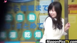 NipponPissTV.com - Gorgeous Japanese babes peeing in schoolbags in public outdoors