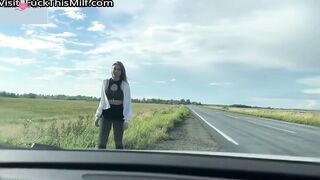 Hot bitch hitchhikes in tight leggings and pays for the ride with sex
