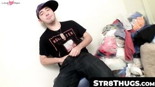 Str8Thugs.com - Samuel's first-time jerk off for cash, exploring his own hard cock