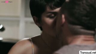TS caught her friend jerking off and gives him a hand