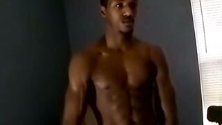 Black amateur stud masturbates for the camera and cums hard