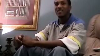 Black amateur stud masturbates for the camera and cums hard