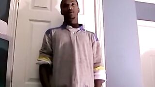 Black amateur stud masturbates for the camera and cums hard