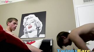 JR Adams cums while taking raw cock of his twink gay lover