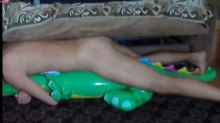 Twink Rides His Inflatable Alligator Sex Toy