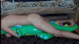 Twink Rides His Inflatable Alligator Sex Toy