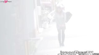 Multiple hairy pussy asian chicks close up outdoor pissing