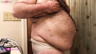 Fat Bear Strokes Clitty and Plays with Belly and Breasts