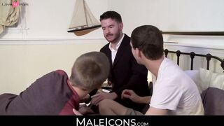 MaleIcons.com - Handsome daddy enjoying a hardcore threesome with two hot and horny g