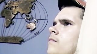 Solo youngster wanks off his hairy cock and cums on himself
