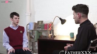 FatherXXX.com - Young believer jerks off in ecstasy as religious daddy drills him wit