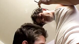 Gorgeous David received a facial after sucking the giant dick of lustful Alan Fisher