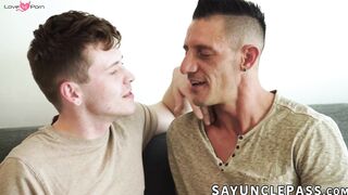 Damian Rose kneels down and worships Jax Thirio massive cock