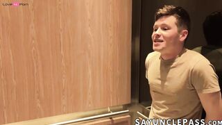 Damian Rose kneels down and worships Jax Thirio massive cock