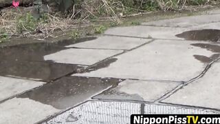 NipponPissTV.com - Real Japanese lady filmed while peeing in closeup outdoors