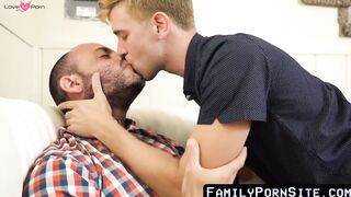 FamilyPornSite.com - Bearded daddy dominated and creampied by his handsome stepson's