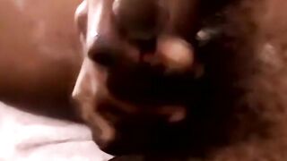 Amateur black dude strips and jacks off his raging cock