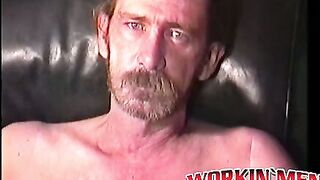 Rugged stud strips naked to tease with his throbbing dick