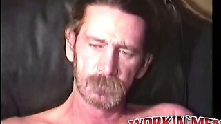 Rugged stud strips naked to tease with his throbbing dick