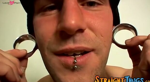 Tattooed and pierced straight amateur plays with cock solo