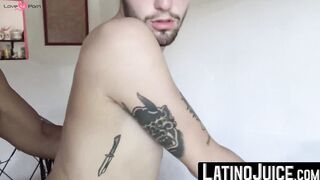 Hairy bisexual guy Angel rained by kinky Jaels mouth watering cum