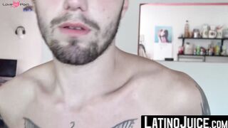 Hairy bisexual guy Angel rained by kinky Jaels mouth watering cum