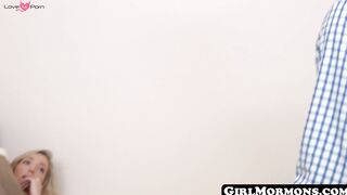GirlMormons.com - Cuck's jerk off while his innocent teen girlfriend fucks hard