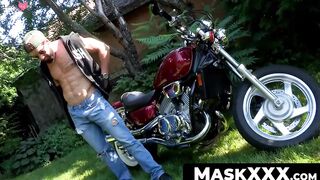 MaskXXX.com - Zack's bearded muscular biker persona gets wild outdoors