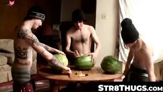 Str8Thugs.com - Three horny twinks engage in a shared jack off session with a messy f