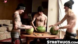 Str8Thugs.com - Three horny twinks engage in a shared jack off session with a messy f