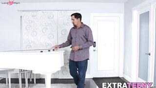 Little redhead Kiley Jay sucks huge dick before hammering