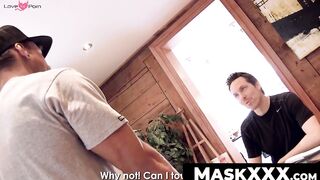 MaskXXX.com - Hot trivia quiz leads to interracial BJ and self-pleasure