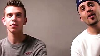 Twink and jock look up porn on laptop before masturbating