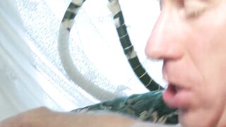 Vulgar bushy grandma loves dick