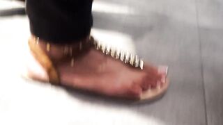 Her Cutie french pedicured foot, Goddess feet inside sandals