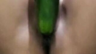 Perverted ruin her cunt with 10inch cucumber pussyview
