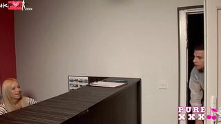 Glamour blondie pounded inside the hallway