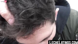 LecheLatinos.com - Pierced Latino sucks dick POV before an outdoor raw fuck