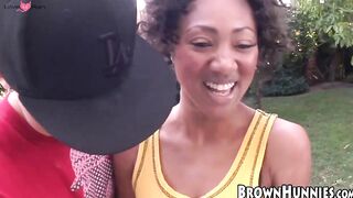 Cute ebony babe Evanni Solei drilled hardcore after sucking cock