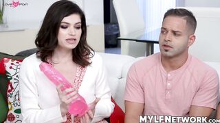 Nicky Rebel and Parker Ambrose play huge dildo with their stepsisters
