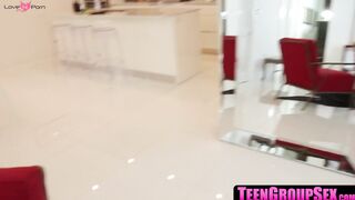 TeenGroupSex.com - Hot ninja babes pleasure huge cock in POV foursome