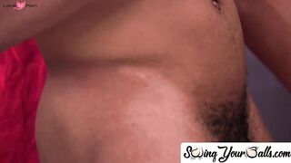 SwingYourBalls.com - Ebony stud shows off balls and squirts hot jizz