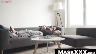 MaskXXX.com - Hot blond ripped hunk's couch tugging session with passion