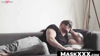 MaskXXX.com - Hot blond ripped hunk's couch tugging session with passion