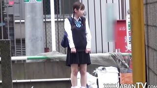 Japanese teen toys pussy over panties during school break