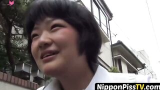 NipponPissTV.com - Pretty Japanese babe with hairy pussy pissing hard outdoors