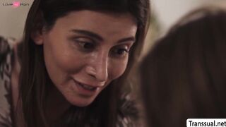 Stepteen lets TS stepmom fuck her to keep the secret