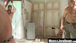MuscleJockBound.com - Muscular gays in chains whipped by a handsome hunk in a BDSM du