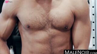 MaleNoir.com - Muscular black hunk Dillon Diaz strokes BBC until he cums hard and thi